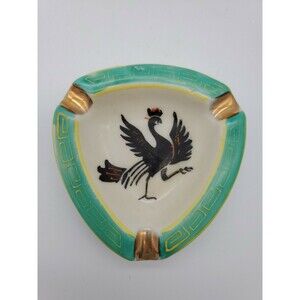 Japan Hotta Yu Shoten 1930's Mini Porcelain Ashtray Black Bird RARE Porcelain